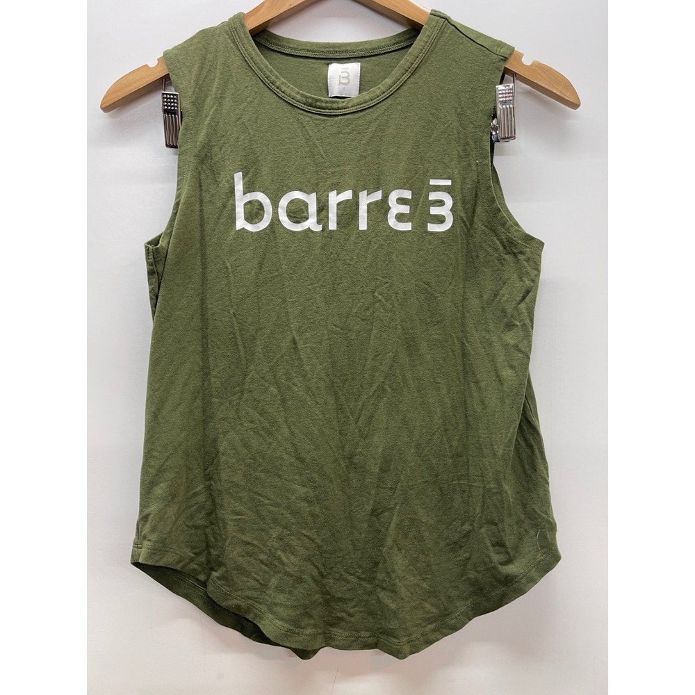 Barre3 Womens Small Olive Green Muscle Tank Top Logo Graphic Sleeveless Tee